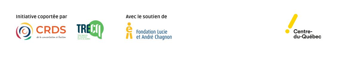 Bannière comprenant le logo du Comité régional en développement social du Centre=du-Québec, de la Table régionale de l'éducation du Centre-du-Québec, de la Fondation Lucie et André Chagnon et de la région Centre-du-Québec.