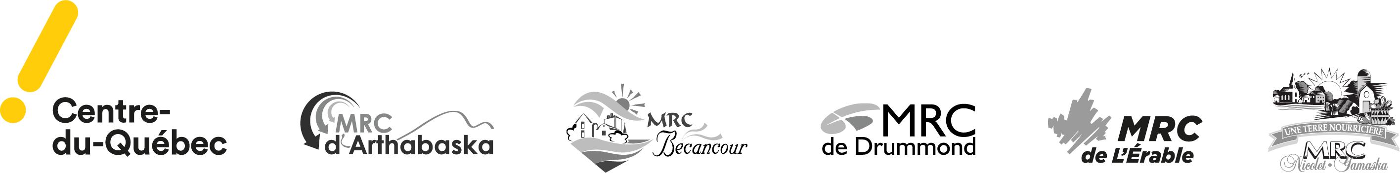 Logos du Centre-du-Québec, de la MRC d'Arthabaska, de la MRC de Bécancour, de la MRC de L'Érable, de la MRC de Drummond et de la MRC de Nicolet-Yamaska.